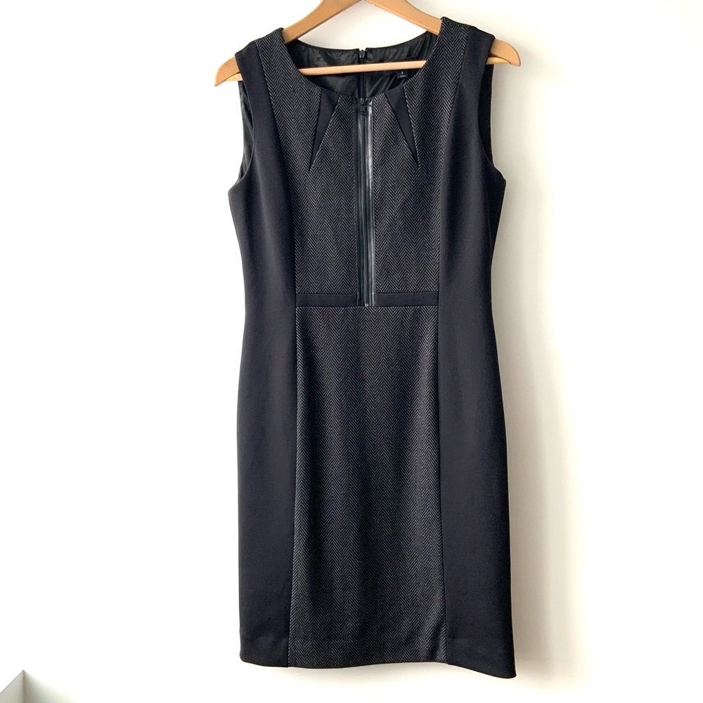 Tahari Black Edgy Sheath Dress Size 6 Minimalist Chic